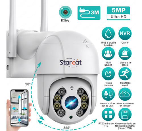 Cámara de seguridad STARCAT A8 PTZCamera con resolución 5MP visión nocturna incluida color blanco
