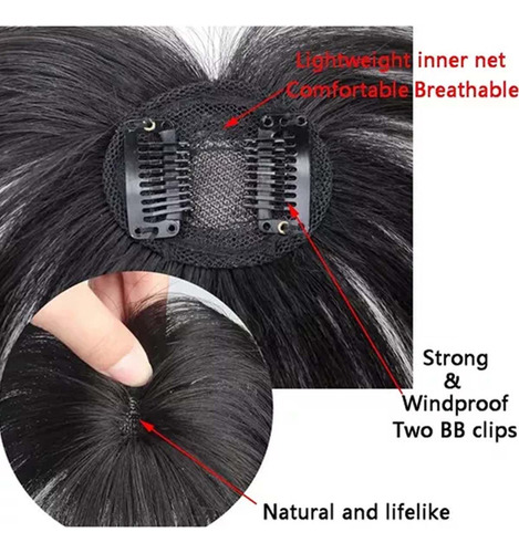 Toppers Clip De Sintético Cabelo Humano Com Franja 28cm