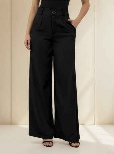 Calça Pantalona Alfaiataria Wide Leg Social Cintura Alta