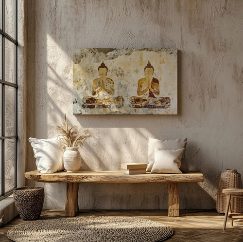 Cuadro Buda Antiguo Meditando Canvas 140x80cm Negro