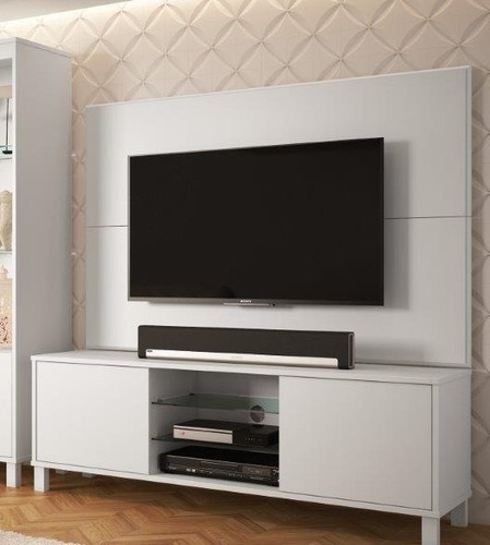 Estante de madera maciza y MDF de 150 cm, cristal, color blanco