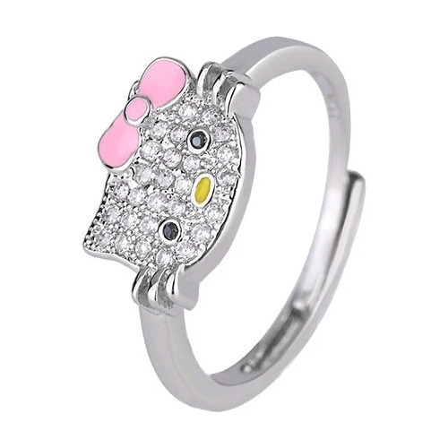 Anillo De Gato Kawaii Hello Kitty Plata S925 Circonios