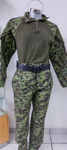 Traje Táctico Verde Pixel Camisa Pantalón Cinto Talla 44