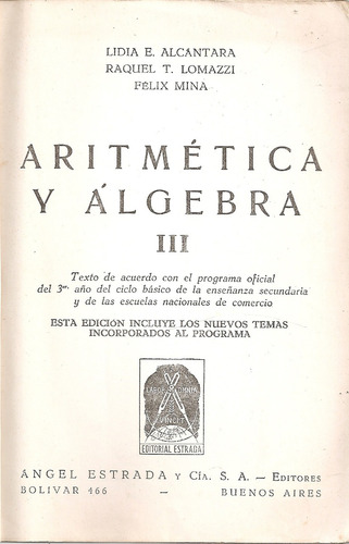 Aritmetica Y Algebra 3 - Alcantara - Estrada