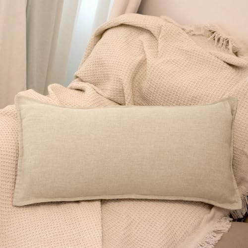 Funda De Almohada Lumbar De Lino Neutro, 30 X 60 Cm, Decorac