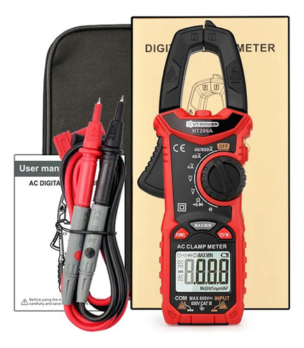 Pinza Amperométrica Digital Profesional Corriente Continua Y Tensión Con 6000 Cuentas, Valor Real Rms, Autorango, Ncv, Capacitancia, Resistencia. Vt-power dht206d.