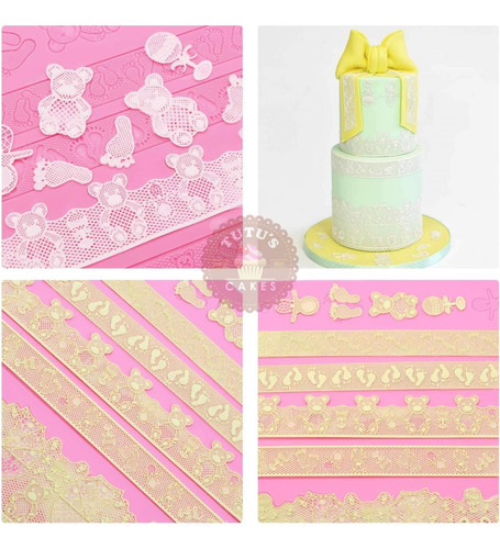 Molde Silicona Encaje Puntilla Comestible Baby Shower Bebe Color Rosa