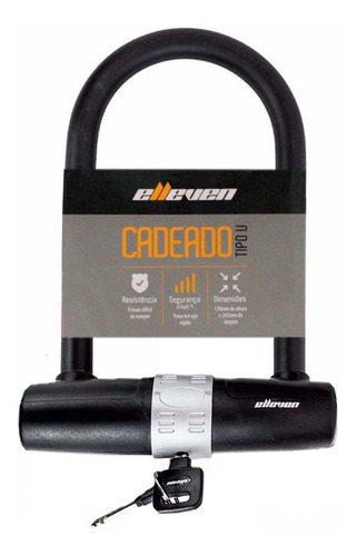 Cadeado Trava U Elleven C33170x245mm Preta Bicicleta Trava