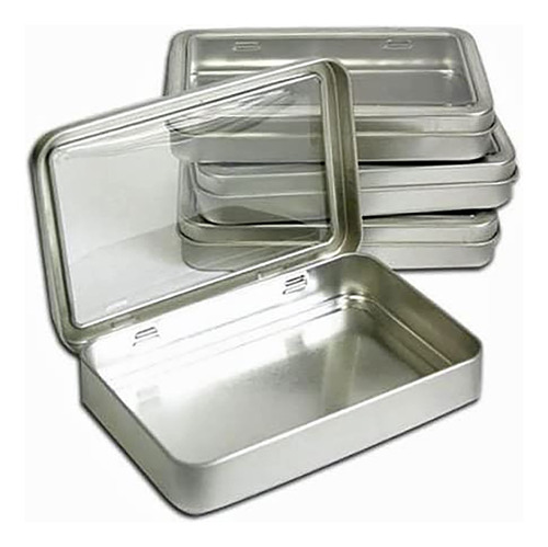 Caja De Lata Rectangular Para Almacenamiento Con Tapa Abatib