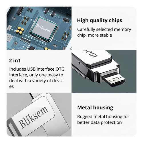 Flash Pen Drive 2 Em 1 De Metal Usb A 2.0 & Micro Usb V8 64gb Smartphone Android Computador Pc Projetores Cameras