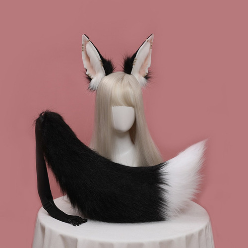 Set De Aro De Pelo De Animal Con Orejas De Lobo Y Cola De An