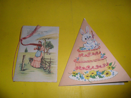 Antiguas Tarjetas Tarjeta Paisanita Campo Pastel Cumpleaños