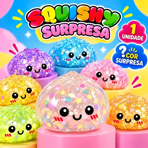 Squishy Pãozinho Bao Brinquedo Sensorial com Glitter Surpresa