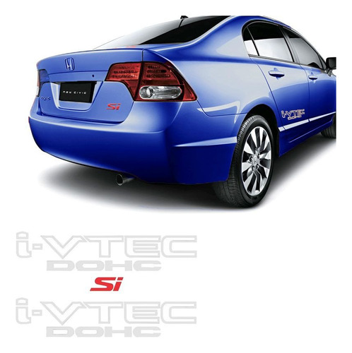 Kit Adesivos Honda New Civic I-vtec Dohc Prata Si Traseiro