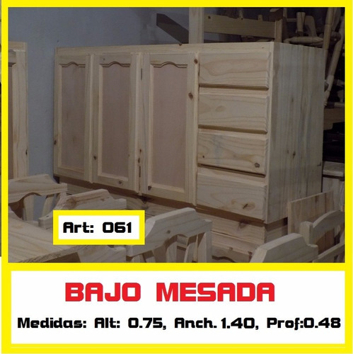 Bajo Mesada De Madera De Pino Macizo 1.20 M