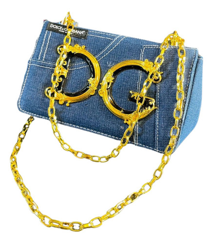 Cartera Bandolera Dolce Girls Azul Lisa Oro Dorado