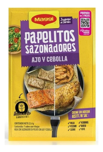 Hojas Sazonadoras Maggi Jugoso Al Sartén Ajo Y Cebolla 1 Sob