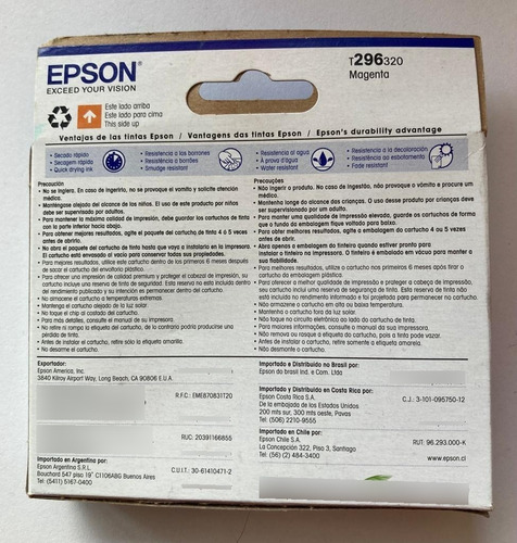 Imagen 3 de 3 de Cartucho De Tinta Magenta Epson T296