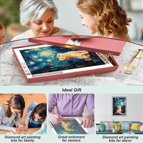 Kit De Pintura 5d Por Diamantes Starry Sky Cat 30 X 40 Cm
