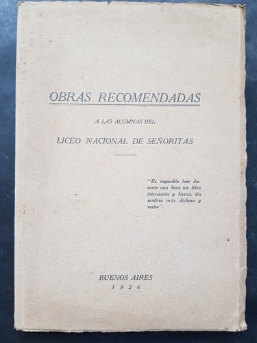 Obras Recomendadas. Liceo Nacional De Señoritas 51n 164