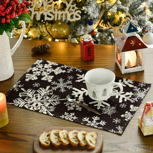 4 Manteles Individuales Decoracion Navidad Copos De Nieve