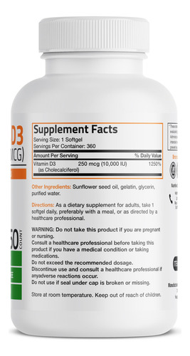 Bronson Vitamina D3 10,000 Ui 360 Cápsulas Blandas