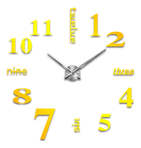 Reloj De Pared 3d Con Números De Espejo Etiquetas Dorado
