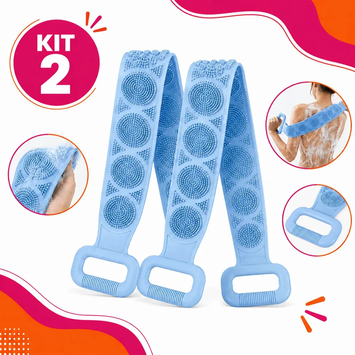 Kit 2 Faixa Esfregao Dupla Escova De Banho Faixa Limpeza Profunda Corporal Esfoliante Massageador Costas Relaxante Corpo Todo Azul Boa Dica