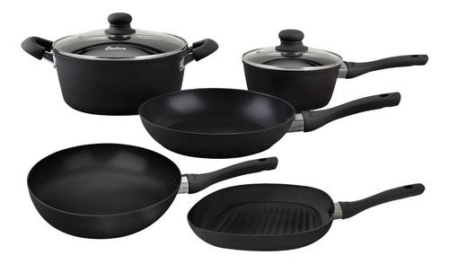 Imagen 1 de 9 de Bateria Cocina Hudson Black Antiadherente Induccion 7 Piezas