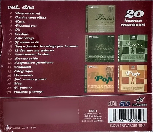 Lentos En Español Cd Nuevo Vol. 2 / 20 Buenas Canciones