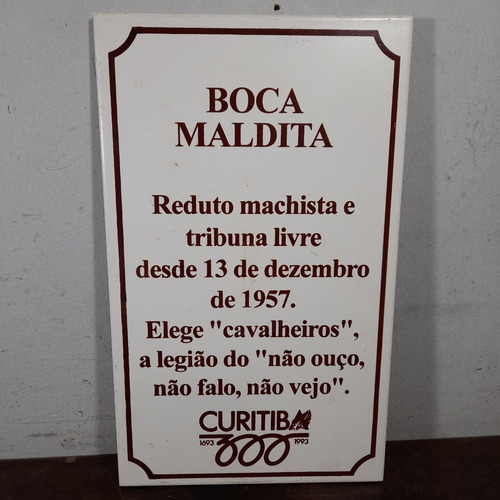 Imagem 1 de 5 de Curitiba 300 Anos Azulejo Comemorativo 1993. Boca Maldita