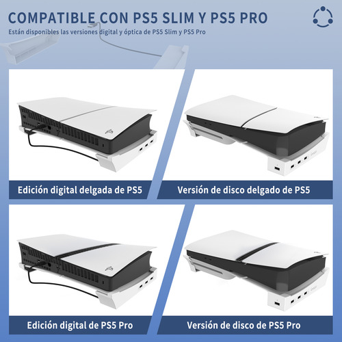 Soporte Horizontal Con 4 Usb Para Consola Ps5 Slim/pro