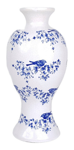 Vaso Branco E Azul | 16 Larg X 33 Alt X 16 Prof