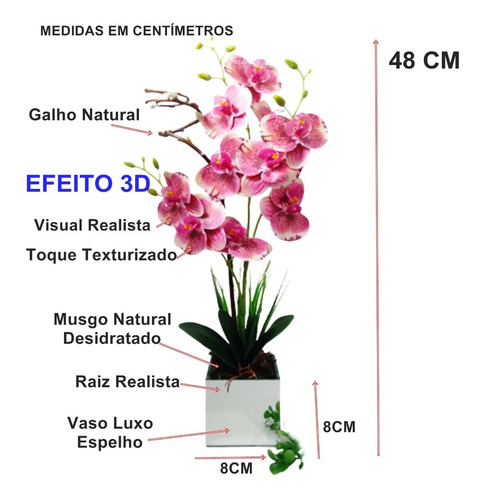 Arranjo Orquídea Artificial 3d Efeito Realista Com Vaso | Parcelamento sem  juros
