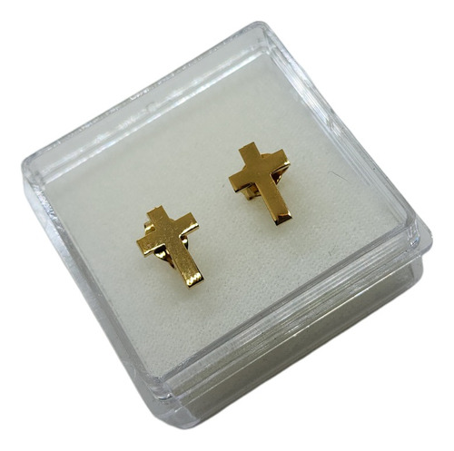 Aretes De Cruz De Inoxidable Y Baño De Oro +a5