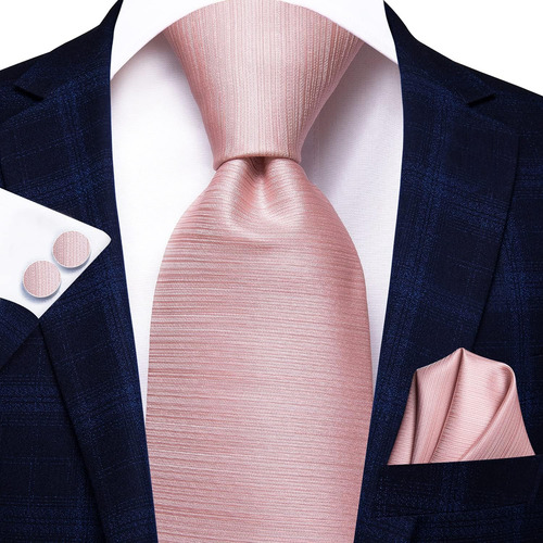 Set De Corbata , Pañuelo Y Gemelos Hi-tie Seda, Rosa Rubor