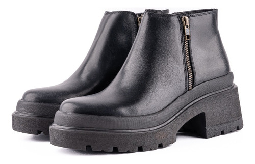 Bota Negra De Cuero Con Plataforma Mujer Montagner