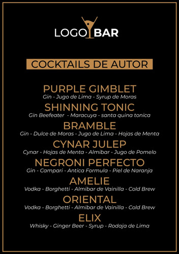 Menu Bar Carta De Tragos De Autor A5 Pdf Para Imprimir