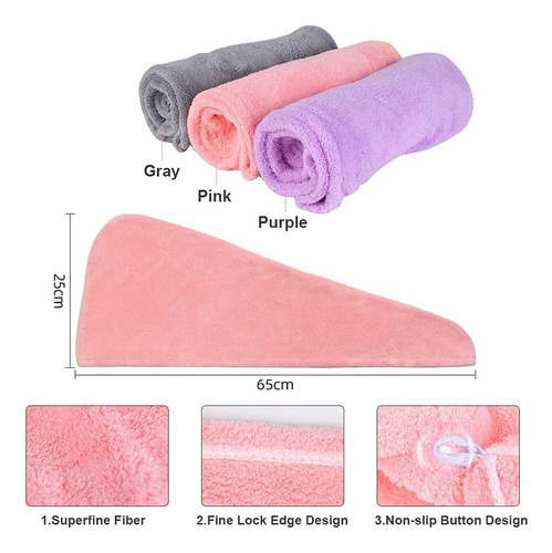 Toalha De Microfibra Para Cabelo Para Mulheres, 4 Pacotes