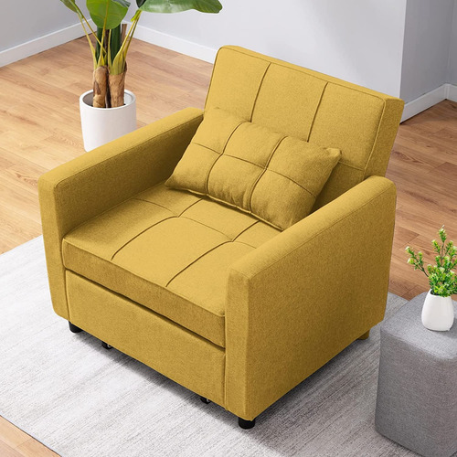 Sofa Futon Cama Plegable 3 En 1 Linen Amarillo Marca Balus