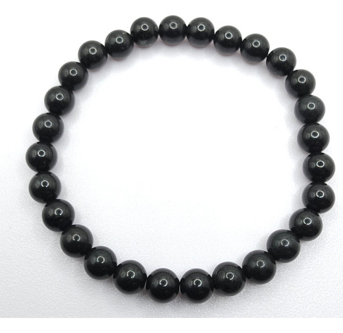 Pulsera De Piedra Natural Shungite Premium 6mmx18cm Color Negro Largo 18 Cm