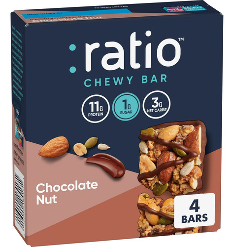 Ratio Chewy Protein Bar 11g Protein, Keto, 5.6oz (4 Bars)