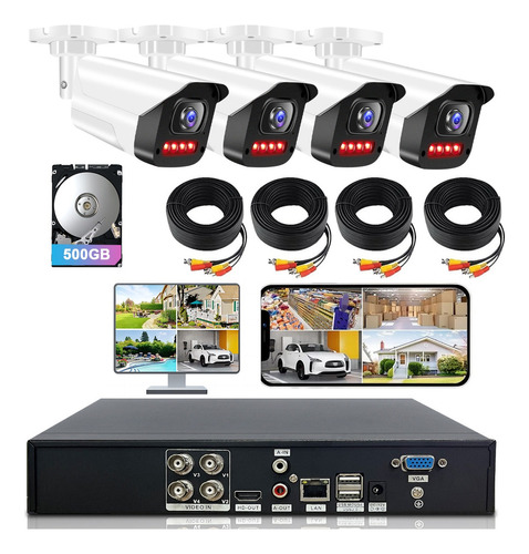 Kit Dvr Video Vigilancia 4 Cámaras De Seguridad 500gb 1080p