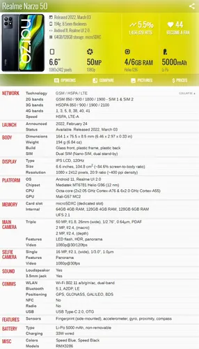 Oppo Realme Narzo 50 Rmx3286 4gb 128gb Dual Sim Duos