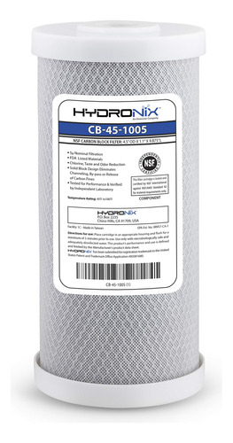 Hydronix Cb-45-1005 Filtro De Agua De Bloque De Carbón Acti