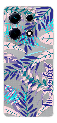 Funda Para Infinix Para Mujer Hojas Azules Con Tu Nombre