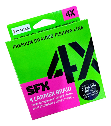 Linha de pesca Multifilamento Sufix SFX 4X Carrier Braid 0.235 mm pe2 270m 30 lbs amarela