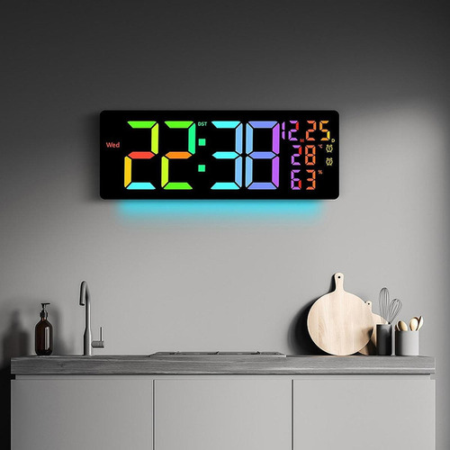 Reloj De Pared Digital Led Con Rgb Colorida Noche Noche Dst
