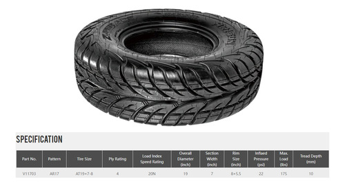 2 Llantas 19x7-8 4cp Ar17 Zuper Ace Atv Tl Arisun (1 Par)