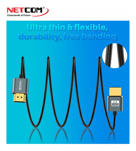 Cable Hdmi 2.0 Slim Delgado Netcom Para Ps5/4 Nintendo 3m